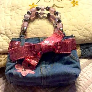 Purse Small Blue Jean Denim Purse with Jewel Handles